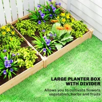 Outsunny Wooden Raised Garden Bed, Outdoor Planter Box with Divider and Open Bottom for Flowers, Herbs, Vegetables, DIY Painting(m-4)