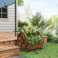 Outsunny Wooden Wagon Planter Box, 3-Tier Raised Garden Bed, for Vegetables Flowers Herbs, 24" x 24" x 22", Carbonized(m-7)