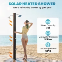 Outsunny 9.2 Gallon Solar Heated Outdoor Shower, 7.1ft with 2 Free-Rotating Shower Heads & Foot Showers for Poolside Beach Spa(m-4)