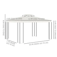 Outsunny 10' x 13' Outdoor Gazebo, Double Roof Patio Gazebo Canopy Shelter with Screen Decorate Corner Frame, White(m-3)