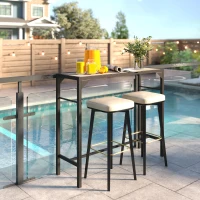 Outsunny Outdoor Bar Table, Bar Height Patio Bar Table w/ Built-In Bottle Opener, Plastic Top with Wood Grain, 47.25" x 15" x 39"(m-10)