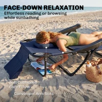 Outsunny Folding Lounge Chair w/ Reclining Back, Navy Blue(m-4)