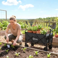 Outsunny Steel Frame Folding Garden Cart, Collapsible Wagon with Telescopic Handle and All-Terrain Wheels(m-8)
