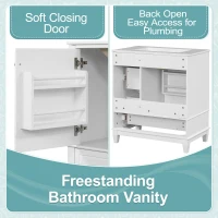 Stylish Bathroom Vanity with Easy-Clean Ceramic Sink and 3 Pre-Drilled Holes, Ideal Cabinet for Modern Bathrooms, 30" L x 18.5" W x 33.5" H, White(m-7)