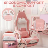 HOMCOM Cute Racing Gamer Chair, Faux Leather Gaming Chair with Footrest, Headrest and Lumbar Support, Pink(m-6)
