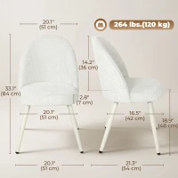 HOMCOM Dining Chairs Velvet Fabric Upholstered Kitchen Chairs Metal Legs Set of 2, Dining Room, Home, White(m-3)