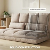 HOMCOM Convertible Floor Sofa Chair, Folding Couch Bed, Guest Chaise Lounge with 2 Pillows, Adjustable Backrest and Headrest, 40.25" L, Beige(m-7)