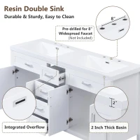 Double Sink Bathroom Vanity with Integrated Resin Sinks, 4-Drawer Storage Vanity for Modern Bathrooms, 59'' L x 19.5'' W x 33.5'' H, White(m-8)
