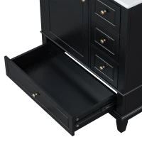 Stylish Bathroom Vanity with Easy-Clean Ceramic Sink and 3 Pre-Drilled Holes, Ideal Cabinet for Modern Bathrooms, 30" L x 18.5" W x 33.5" H, Black(m-12)