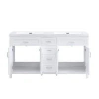Double Sink Bathroom Vanity with Integrated Resin Sinks, 4-Drawer Storage Vanity for Modern Bathrooms, 59'' L x 19.5'' W x 33.5'' H, White(m-14)