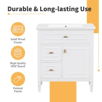 Spacious Vanity with Tip-Out Top Drawer and 2 Left-Side Drawers, Ideal Cabinet for Small-To-Medium Bathrooms, 30" L x 18.5" W x 33.5" H, White(m-5)