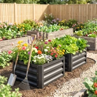 Outsunny 2pc 23.5" Elevated Herb & Vegetable Planting Box Kit w/ Versatile Uses, Dark Gray(m-8)