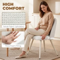 HOMCOM Dining Chairs Velvet Fabric Upholstered Kitchen Chairs Metal Legs Set of 2, Dining Room, Home, White(m-5)