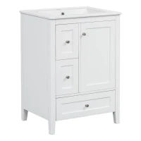 Ample Bathroom Vanity with 2 Upper Drawers and Removable Bottom Drawer, Ideal Cabinet for Small Bathrooms, 24" L x 18.5" W x 34" H, White(m-14)