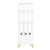 Coat Rack and Shoe Bench Set with Cushioned Seat and Adjustable Shelves, Entry Storage Unit with Wave-Panel Doors, 21.5'' L x 14'' W x 68.5'' H, White(m-13)
