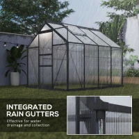 Outsunny Polycarbonate Greenhouse, Heavy Duty Outdoor Aluminum Walk-in Green House Kit Vent Door, 6.2'x8.3'x6.6' Gray(m-7)