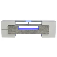 Spacious TV Stand with 6 Doors and 2 Drawers, Stylish Lowboard for Living Rooms, 78.5" L x 13.5" W x 23.5" H, White+Gray(m-10)