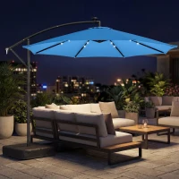 Outsunny 10 ft Cantilever Patio Umbrella with Light, Weight, Offset Hanging Outdoor Umbrella with Protective Cover, Lake Blue(m-2)
