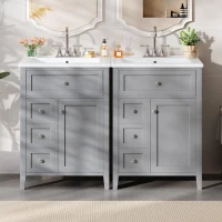 Double Bathroom Vanities with Tip-Out Top Drawer and 3 Pull-Out Drawers, Stylish Cabinets with Freestanding Design, 48" L x 18.5" W x 34" H, Gray(m-9)