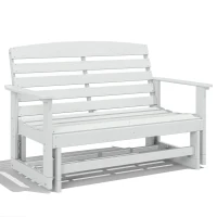 Outsunny Patio Glider Bench w/ HDPE Slatted Double Rocking Chair, Distressed White(m-11)