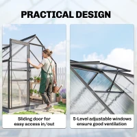 Outsunny 6' x 12' x 6.5' Polycarbonate Greenhouse, Walk-in Green House with Aluminum Frame Adjustable Roof Vent Galvanized Base Sliding Door Rain Gutter for Outdoor Garden, Grey(m-5)