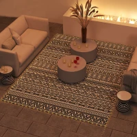 Outsunny Outdoor Rug Carpet with USB Lights Reversible Patio Rug with Carry Bag for Camping 12' x 9'(m-2)