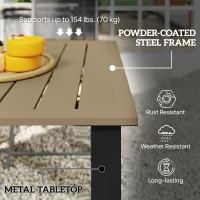 Outsunny 59" Outdoor Patio Table with Umbrella Hole, Outdoor Dining Table with Slatted Tabletop for Backyard Garden, Brown(m-7)