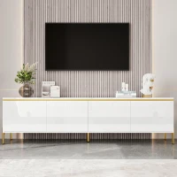 Modern High-Gloss TV Stand with Built-In Cable Management, Metal Legged TV Cabinet with Easy-Clean Surface, 67'' L x 15'' W x 19.5'' H, White(m-7)