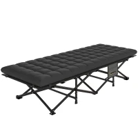 Outsunny Camping Cot with Soft Pad, 32" Extra Wide Folding Cots with Non-Slip Feet and Carry Bag, Black(m-2)