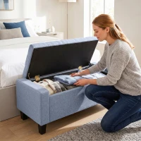 HOMCOM Storage Ottoman, Storage Bench with Wooden Legs, Tufted Armrests for Entryway, Living Room, Bedroom, 36.6", Dark Gray(m-8)