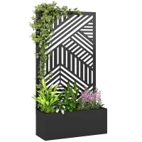 Outsunny Metal Planter Box with Trellis, 44.5" Raised Garden Bed with Trellis Privacy Screen for Climbing Plants(m-9)