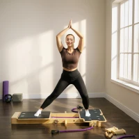 Soozier Foldable Pilates Reformer Machine, Multifunctional Pilates Board with Resistance Bands and Multi-Grips for Home Gym(m-8)