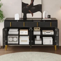 Spacious Sideboard with Adjustable Shelves, Versatile Storage Cabinet for Living and Dining Rooms, 47" L x 15" W x 32.5" H, Black(m-5)
