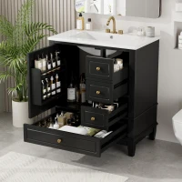 Stylish Bathroom Vanity with Easy-Clean Ceramic Sink and 3 Pre-Drilled Holes, Ideal Cabinet for Modern Bathrooms, 30" L x 18.5" W x 33.5" H, Black(m-1)