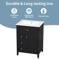 Sleek Bathroom Vanity with Tip-Out Top Drawer and 3 Pull-Out Drawers, Stylish Cabinet with Freestanding Design, 24" L x 18.5" W x 34" H, Black(m-7)