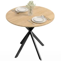 HOMCOM 31.5" Industrial Round Dining Table - White Oak(m-9)