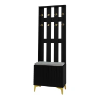 Functional Wardrobe Set with Multiple Compartments, Ideal Storage Unit for Hallways and Mudrooms, 21.5" L x 13.5" W x 68.5" H, Black(m-12)