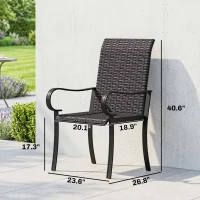 Outsunny Set of 2 Outdoor Wicker Dining Chairs with Armrest, Steel Frame, High Back and Deep Seating, Brown(m-3)