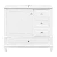 Spacious Bathroom Vanity with 3 Drawers and One-Door Cabinet, Freestanding Cabinet for Small Bathrooms, 36" L x 18.5" W x 33.5" H, White(m-2)