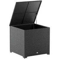 Outsunny 67 Gallon Rattan Deck Box, Wicker Outdoor Storage Box with Waterproof Zippered Liner, Safe Pneumatic Rod, Grey(m-9)