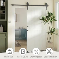 HOMCOM 42inx84in Barn Door with 7FT Sliding Door Hardware Kit, Handle, Upgraded Rollers and Floor Guide, Waterproof, White(m-6)