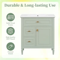 Spacious Vanity with Tip-Out Top Drawer and 2 Left-Side Drawers, Ideal Cabinet for Small-To-Medium Bathrooms, 30" L x 18.5" W x 33.5" H, Green(m-5)