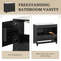Spacious Bathroom Vanity with 3 Drawers and One-Door Cabinet, Freestanding Cabinet for Small Bathrooms, 36" L x 18.5" W x 33.5" H, Black(m-6)