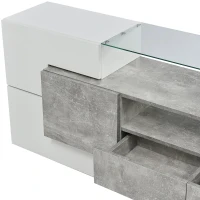 Spacious TV Stand with 6 Doors and 2 Drawers, Stylish Lowboard for Living Rooms, 78.5" L x 13.5" W x 23.5" H, White+Gray(m-7)
