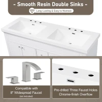 60-inch Resin Vanity Top with Undermount Rectangular Double Sinks, Undermount Sink Countertop with Built-In Overflow, 59'' L x 19.5'' W x 7'' H, White(m-3)