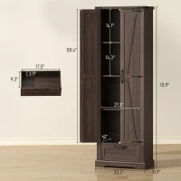 HOMCOM 71" Pantry Cabinet, Kitchen Storage Cabinet with Adjustable Shelves, Barn Doors and Drawer for Dining Room, Brown(m-3)