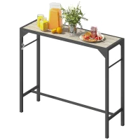 Outsunny Outdoor Bar Table, Bar Height Patio Bar Table w/ Built-In Bottle Opener, Plastic Top with Wood Grain, 47.25" x 15" x 39"(m-1)