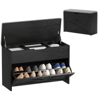 HOMCOM Shoe Storage Bench with Flip Drawer and Lift Top Storage, Entryway Bench with Seat Cushion for Hallway, Black(m-9)