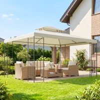 Outsunny 10x13ft Steel Gazebo Sun Shelter Patio Outdoor Party Event Canopy Vented Roof Cream White(m-1)