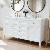 Modern Bathroom Vanity Cabinet with Soft-Close Hinges, Soft Close Storage Vanity with Adjustable Shelves, 59'' L x 19.5'' W x 34'' H, White(m-1)